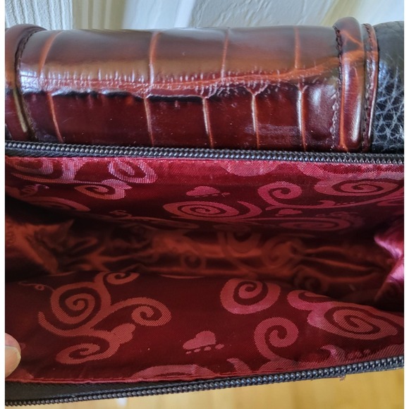 Brighton Pebbled Leather  Faux Alligator Black Brown Crossbody Bag Wallet - Picture 4 of 15